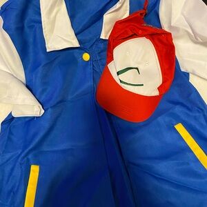 Pokémon Ash Catch ‘em Blue and White Jacket with Red Cap Cosplay